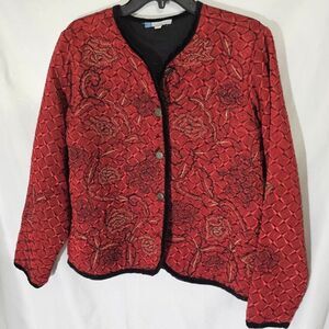 Half Moon Bay Red Floral Embroidered Button-Up Jacket Women's Size M